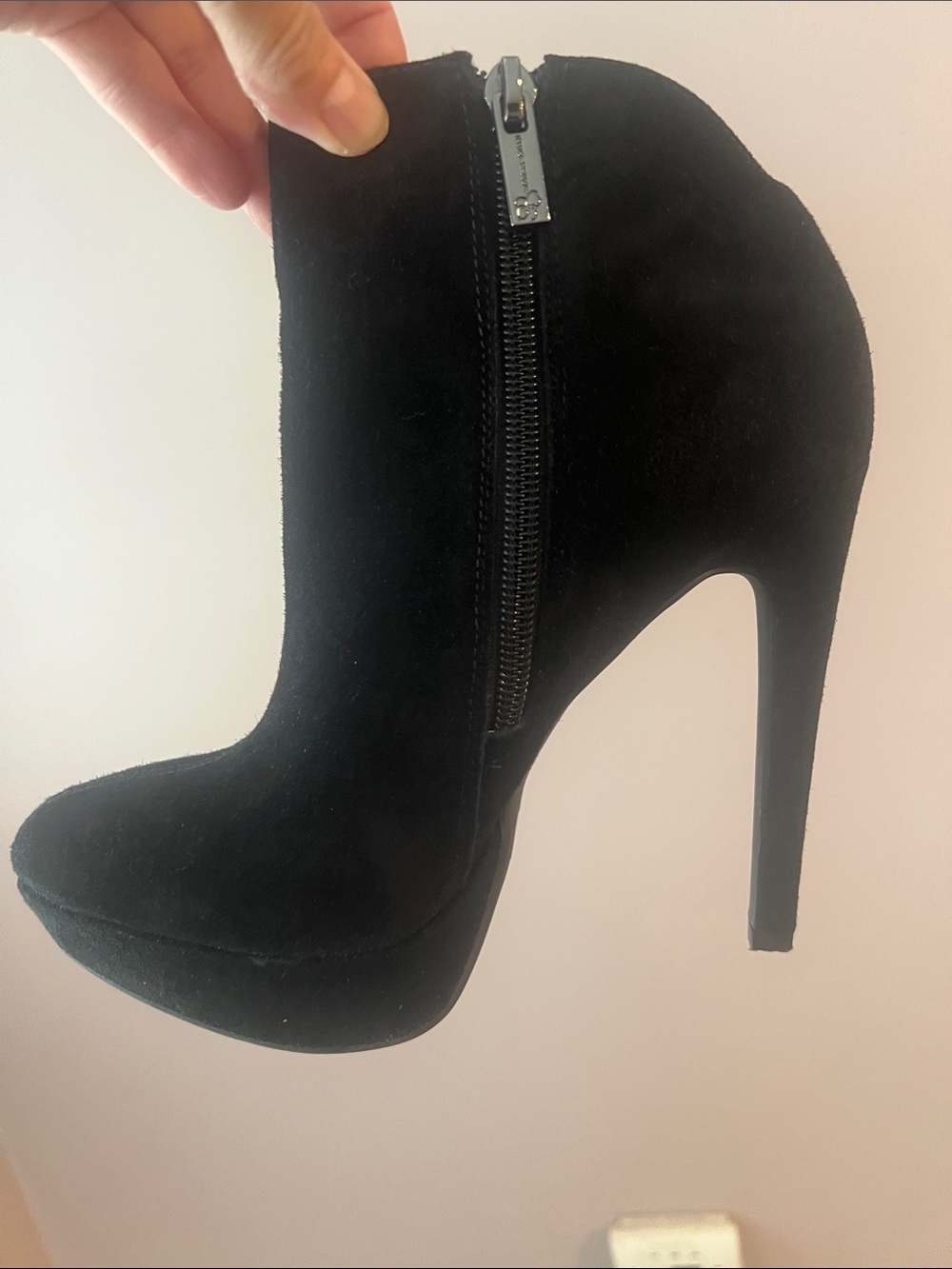 Jessica Simpson Black Suede Platform Stiletto Ankle Booties with Side Zip